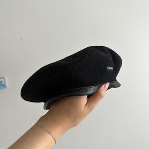 Kangol wool beret with leather